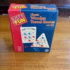 Classic Wooden Travel Games Set - Red and Blue